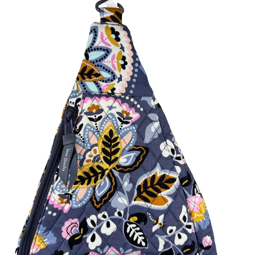 Vera Bradley Sling Backpack Women Navy Floral Quilted Cotton Boho Travel School